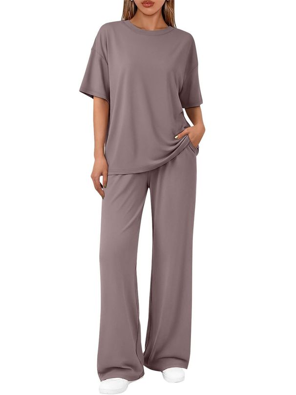 Women's Two Piece Summer Casual Set Short Sleeve Loose T-Shirt And Pants Travel Wear_ecoleips.com