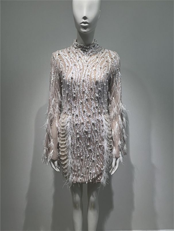 Women’s Clothing spring and summer new spot dress sequin feather heavy industry bubble beads dress_ecoleips.com