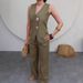Elegant Vest & Trousers Set – Button-Detail Wide-Leg Pants For Women All-Day Comfort_ecoleips.com