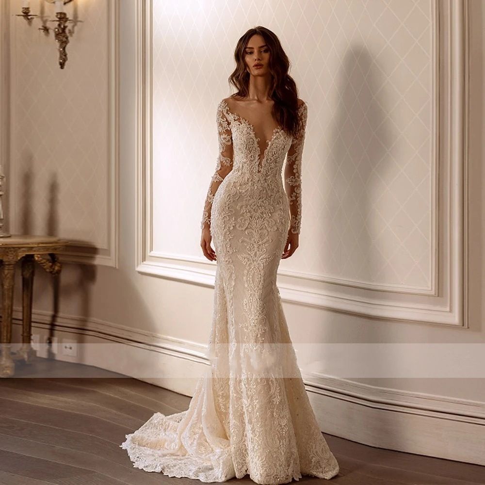 Women's Clothing Spring Mermaid Long Wedding Dress With Detachable Long Tail High-End Luxury Backless Gown_ecoleips.com