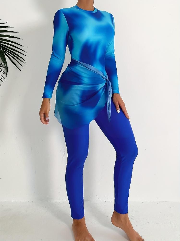 Women's Clothing One Piece Swimsuit Muslim Conservative Long Sleeved Imitation Printed Wrap Yarn Three Piece Suit_ecoleips.com