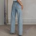 Women's Clothing Hot Diamond Star High Waist Washed Jeans Spring Loose Slim All Match Straight Pants_ecoleips.com
