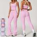 Nude Color Block Cross Back Yoga Set Tight Fitting Women's Sportswear Fitness Running Outfit_ecoleips.com