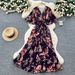 Elegant French Style Long Dress For Women Summer Sophisticated Waist Cinching Irregular Ruffle Floral Chiffon High End_ecoleips.com