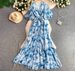 French Style Bell Sleeve V Neck Printed Long Dress for Women Elegant Sophisticated Summer Dress_ecoleips.com