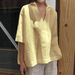 Women's Plus Size Loose Fit V Neck Cotton Linen 3/4 Sleeve Solid Color Blouse – Casual Summer Top 2026_ecoleips.com