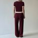 Y2K Aesthetic Women's Short Sleeve T-Shirt & Lounge Pants Set - Retro Streetwear Outfit (Black/Khaki/Burgundy) | Soft Stretch Polyester_ecoleips.com