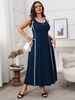 Women's Elegant Sleeveless Dress - Wrap Waist & Adjustable Straps | Flowy Summer Maxi Dress (S-XL) | Chiffon & Linen Blend_ecoleips.com