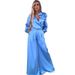 Women's Clothing Elegant Collar Lantern Sleeve Shirt High Waist Wide Leg Pants Two Piece Suit_ecoleips.com