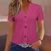 Women's Clothing Fashion Casual Solid Color Button V Neck Short Sleeved T Shirt_ecoleips.com