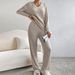 Women's Clothing Knit Two-Piece Set Casual Comfortable Straight Pants V-Neck Ribbed Top Autumn Outfit_ecoleips.com