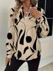K Women's New Casual Long Sleeved Shirt With Geometric Print V-neck Shirt_ecoleips.com