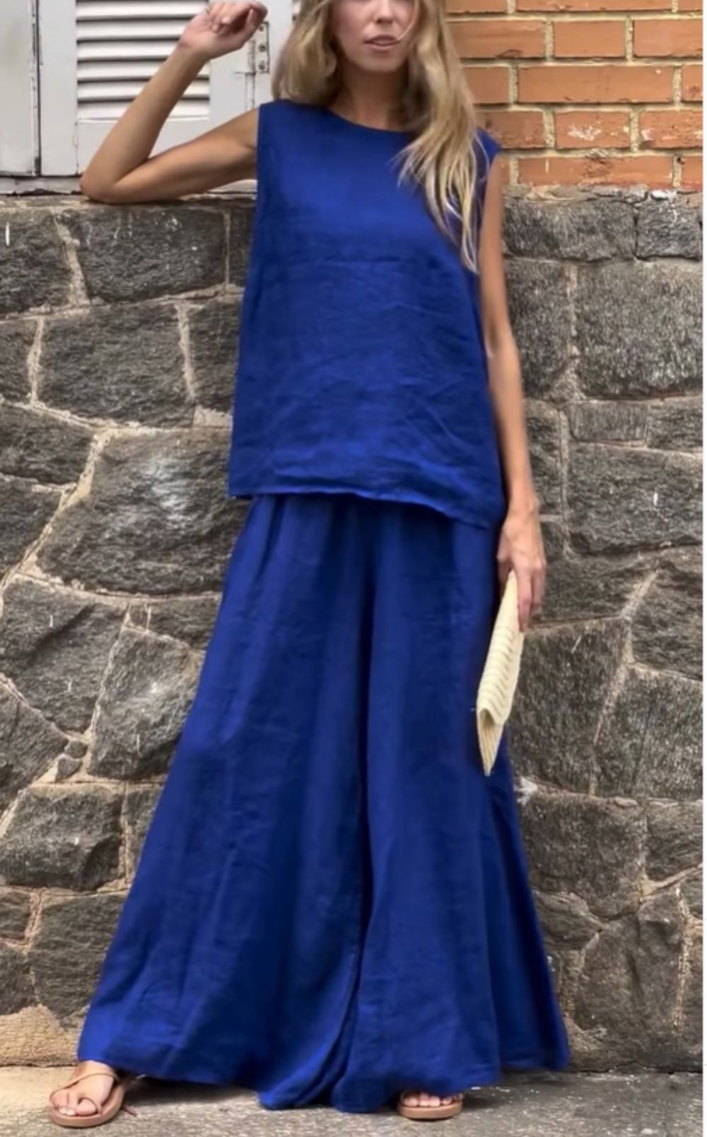 Women's Clothing Casual Large Size Suit Loose Solid Color Cotton And Linen Sleeveless Trousers Two Piece Suit_ecoleips.com