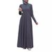 Cross-border Arab Robe, Middle Eastern Foreign Trade Women's Solid Color Single-breasted Pullover Long-sleeve Dress_ecoleips.com
