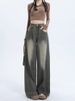 Washed Wide Jeans For Women In Early Autumn, New High Waisted American Straight Leg Lazy And Loose Summer Floor Pants_ecoleips.com