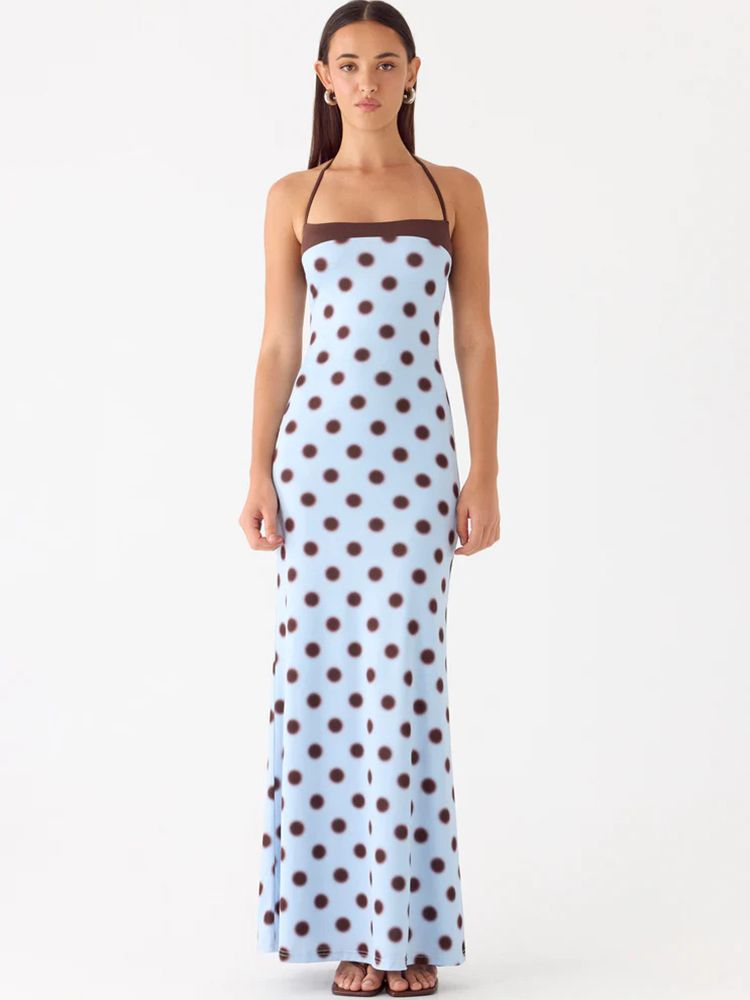 Mozision Polka Dot Backless Sexy Maxi Dress Women Elegant Halter Off-shoulder Sleeveless Bodycon Club Party Long Dress Female_ecoleips.com