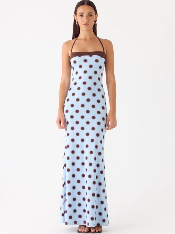 Mozision Polka Dot Backless Sexy Maxi Dress Women Elegant Halter Off-shoulder Sleeveless Bodycon Club Party Long Dress Female_ecoleips.com