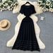Women's Clothing French Style Elegant Sophisticated Beaded Round Neck French-Inspired Beaded Knit Dress – Round Neck, Short Sleeve & A-Line Midi_ecoleips.com