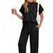 Women's Casual Short Sleeve Top With Wide-Leg Pants Set - Solid Color Loungewear & Street Style Outfit_ecoleips.com