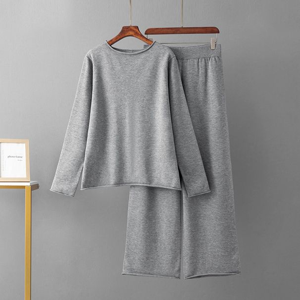 Women's Fashion Knitted Sweater And Wide Leg Pants Two Piece Set European And American Style Autumn Winter Casual Suit_ecoleips.com