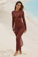 Stylish Thin Sheer Mesh Long Sleeve Slimming Dress See‑Through Beach Swimwear Cover Up Long Gown_ecoleips.com