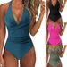 Women's One Piece Swimsuit European American Style Sexy Deep V Neck Printed Halter Backless Conceals Belly Slimming Beach Vacation_ecoleips.com