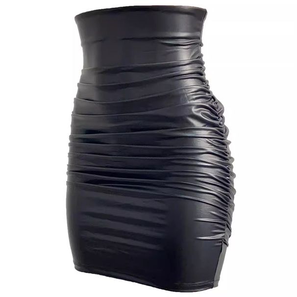 European And American Plus-size Pleated Sexy Tight-fitting Bodycon Skirt, PU Leather Short Skirt For Women, Ins-style_ecoleips.com