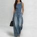 Women's High-Waisted Loose-Fitting Metallic Eyelet Design Hollowed out Denim Jumpsuit European American Street Style_ecoleips.com