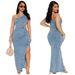 Slim Fit Off-Shoulder Sleeveless Backless Denim Dress for Women Sexy Elastic European And American Style Cross-Border Design 8602_ecoleips.com