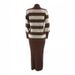 Women's Muslim Knit Solid Color Vest Dress Ribbed Pullover Striped Top Set_ecoleips.com