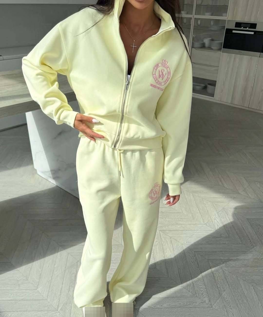 Women's Embroidered Zip-Up Hoodie & Jogger Set – Premium Cotton Blend Lounge Wear (S/M/L, 5 Colors)_ecoleips.com