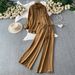 Women's French Style Breathable Loose Cardigan And Striped High Waisted Wide Leg Pants Two Piece Set Summer Commuter Friendly Sun Protective Jacket_ecoleips.com