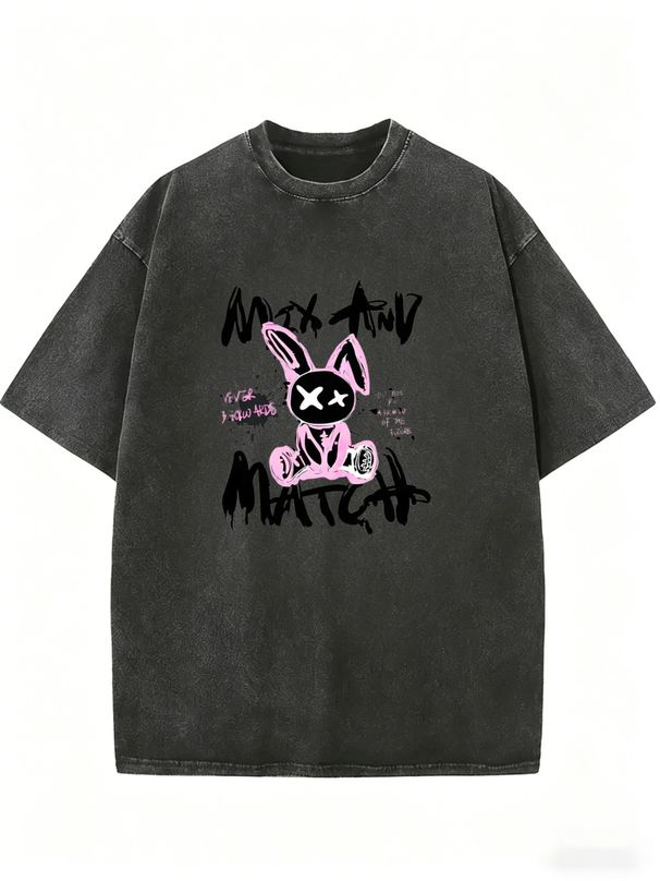 Oversized Y2K Rabbit Graphic T-Shirt Women Vintage Washed Goth Streetwear Harajuku Loose Cotton Tee_ecoleips.com
