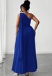 Curvy Women Solid Pleated Asymmetric One Shoulder Jumpsuit, Chic Spring Summer Wedding Party Outfit_ecoleips.com