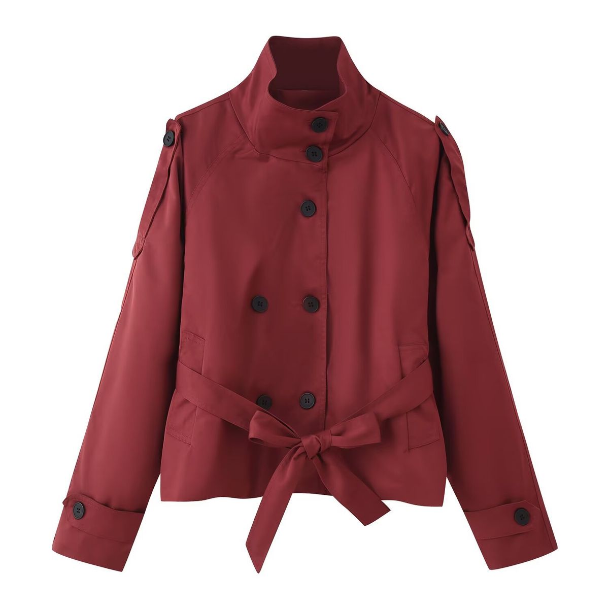 Double-Breasted Belted Trench Coat –Autumn Trendy Short Jacket For Women (S/M/L, Khaki/Red/Olive/Brown)_ecoleips.com