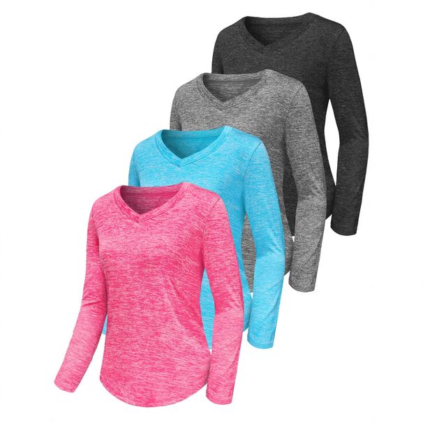 Verve 3-5PCS Women's Long Sleeve Shirt Fitness V-Neck Lightweight Quick-Dry Loose T-Shirt Sports Top_ecoleips.com