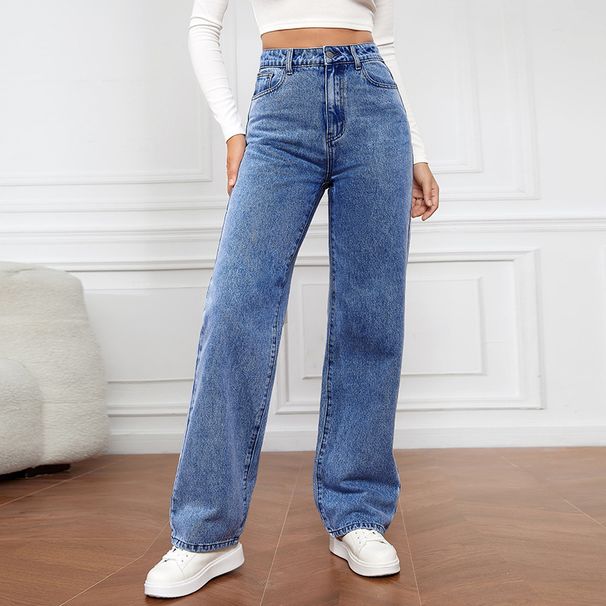 Women's Clothing High Waist Washed Women's Jeans Long Straight Pants_ecoleips.com