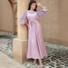 High End Glass Diamond Studded Women's Chiffon Lantern Sleeve A Line Long Skirt_ecoleips.com