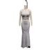 Women's Clothing White Pearl Series Deep V Neck See Through Mesh High Waist Slim Stage Banquet Dress_ecoleips.com