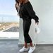 Women's Clothing Fashion Solid Color V Neck Sweatshirt And Dress Slim Waist Set Versatile Styling American Style_ecoleips.com