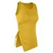 Women's Ribbed Sleeveless Yoga T-Shirt round Neck Drawstring Slit Sports Fitness Top Summer New Arrival Yoga Wear_ecoleips.com