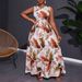 Women's plus Size Slimming Long Dress High Waist round Neck Sleeveless Floral Print New Style Clothing_ecoleips.com