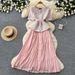 Inspired Sequined Beaded Round Neck Dress Women's Slimming Summer Dress Pleated Design Sophisticated Commuting Dress_ecoleips.com