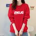 Women's round Neck Pullover Printed Base Layer Sweatshirt Fleece Lined Thickened Pure Cotton Top Korean Style Trendy Coat for Autumn Winter_ecoleips.com
