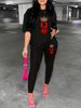 Women's Casual Loose And Fashionable Poker Card Q Crown Pattern Print Loose T-shirt+cropped Pants Two-piece Home Sportswear Daily Wear-429_ecoleips.com