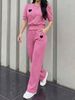 Women's Casual Suit Solid Color Heart Embroidered Puff Sleeve Top with Pocket Wide Leg Pants Spring/Summer Fashion_ecoleips.com