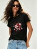 Women Crew Neck Short Sleeve T Shirt Rose Garden Bouquet Bow Floral Graphic Tee Vintage Botanical Cottagecore Loose Casual Summer Streetwear Tops_ecoleips.com