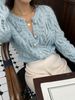 Women Lightweight Breathable Hollow Lace Knit Cardigan Crew Neck Pearl Button Long Sleeve Sheer Loose Knit Jacket_ecoleips.com