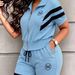 Women's Spring/Summer Set Zipper Short Sleeve Top With Drawstring Pocket Shorts_ecoleips.com