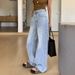 Cross-border American Retro Washed Wide-leg Jeans For Women, With A Unique Design, Loose Fit, High-waisted,_ecoleips.com